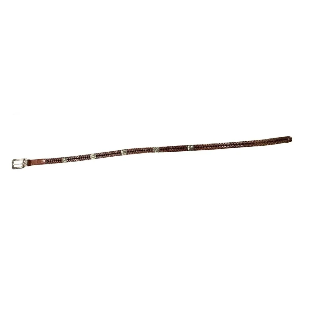 Brighton Brown Braided Leather‎ Belt Silver Engraved Buckle Southwestern Size 32